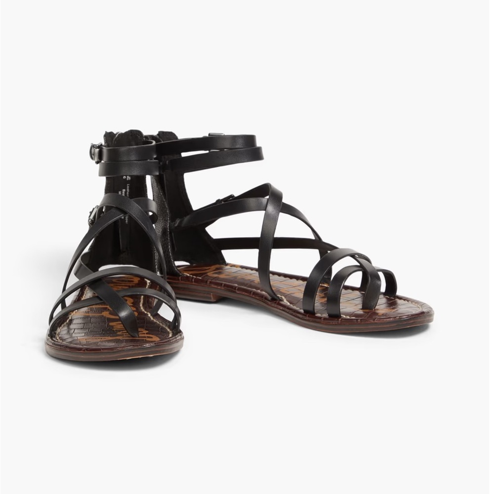 Sam Edelman Gibbs Leather and faux raffia sandals